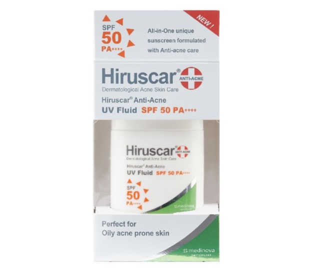 8. ครีมกันแดดสำหรับคนเป็นสิว ยี่ห้อ Hiruscar Anti Acne UV Fluid SPF50/PA++++