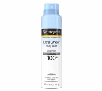 5.  สเปรย์กันแดด ยี่ห้อ Neutrogena Ultra Sheer Body Mist Sunscreen Spray with Broad Spectrum SPF 100+