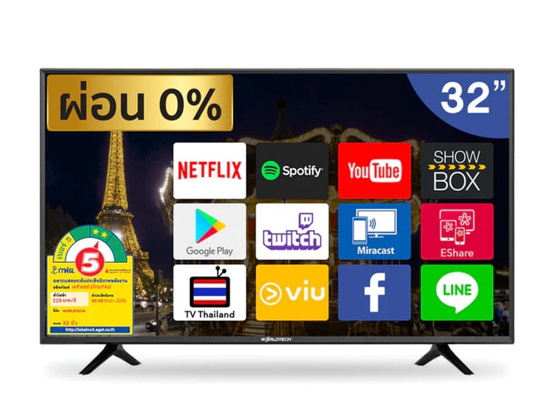 WORLDTECH 32 นิ้ว Android Digital Smart TV HD