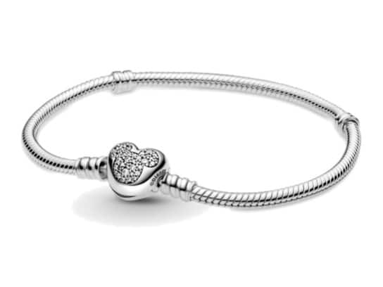 6. Disney PANDORA Moments Mickey Mouse Heart Clasp Snake Chain Bracelet