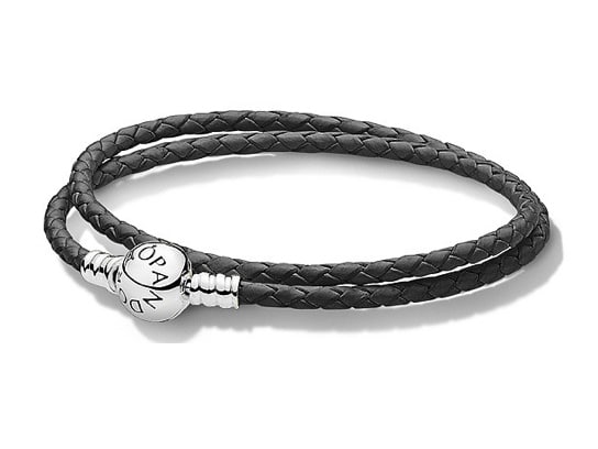 1. PANDORA Moments Double Black Leather Bracelet