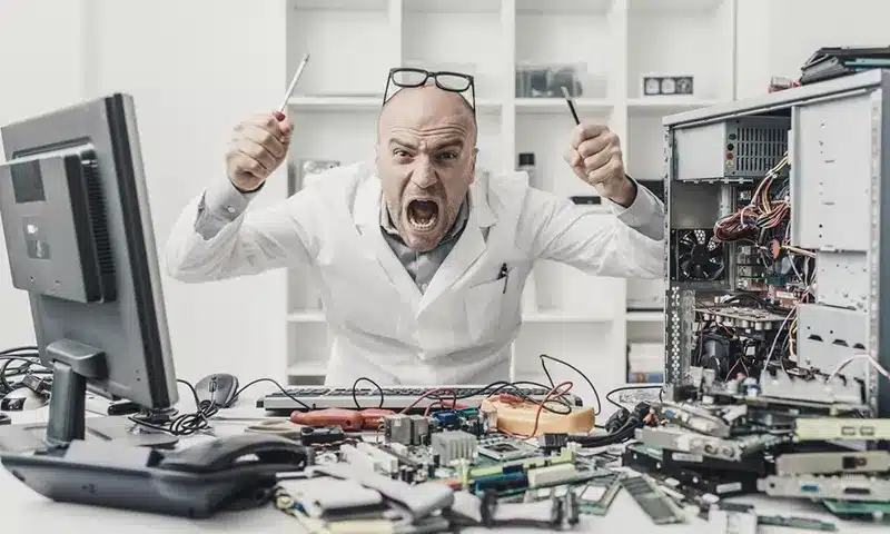 frustrated angry technician repairing computer 738298 417